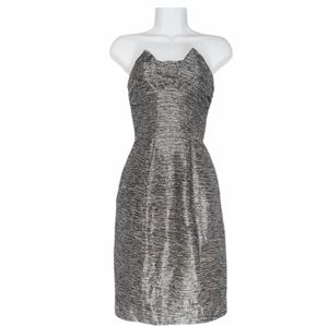 KLS KIMORA LEE SIMMONS Silk Silver Metallic Strapless Cocktail Party Dress 4 NWT